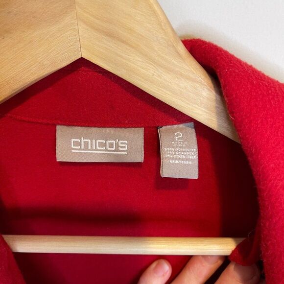 Chicos Red Button Down Coat Size 2 - Picture 3 of 10